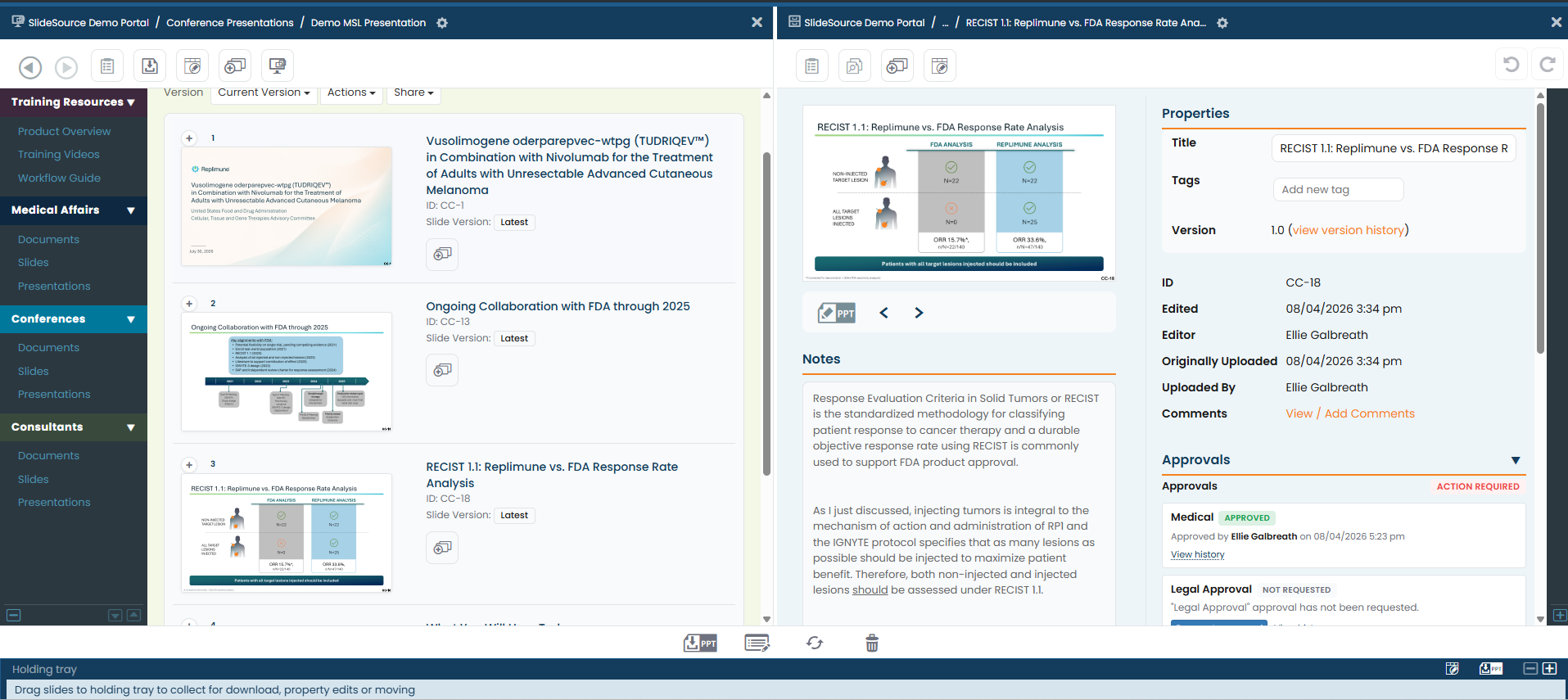 Field Medical presentation builder using approved MSL slides